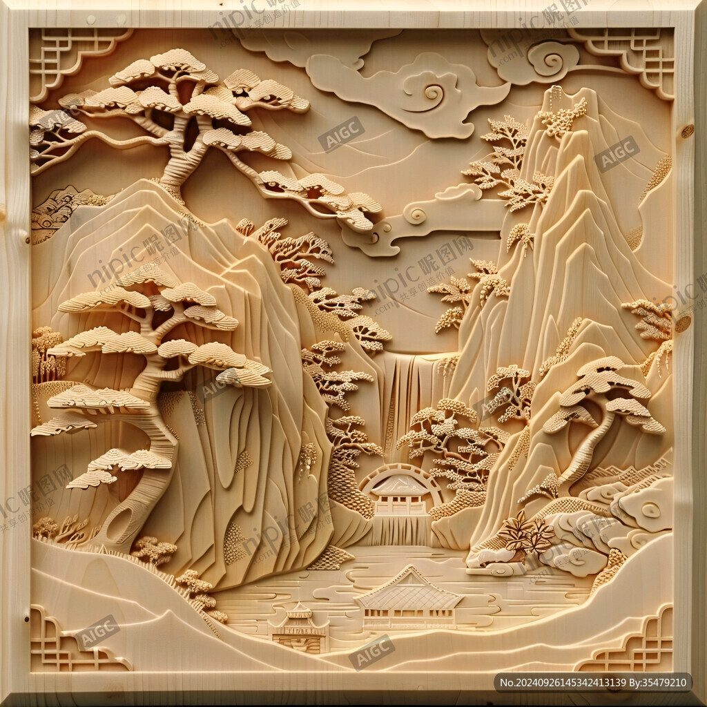 金色浮雕山水