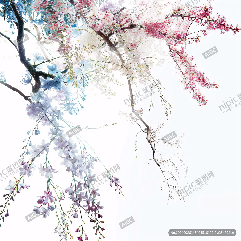 手绘插画手绘紫藤花