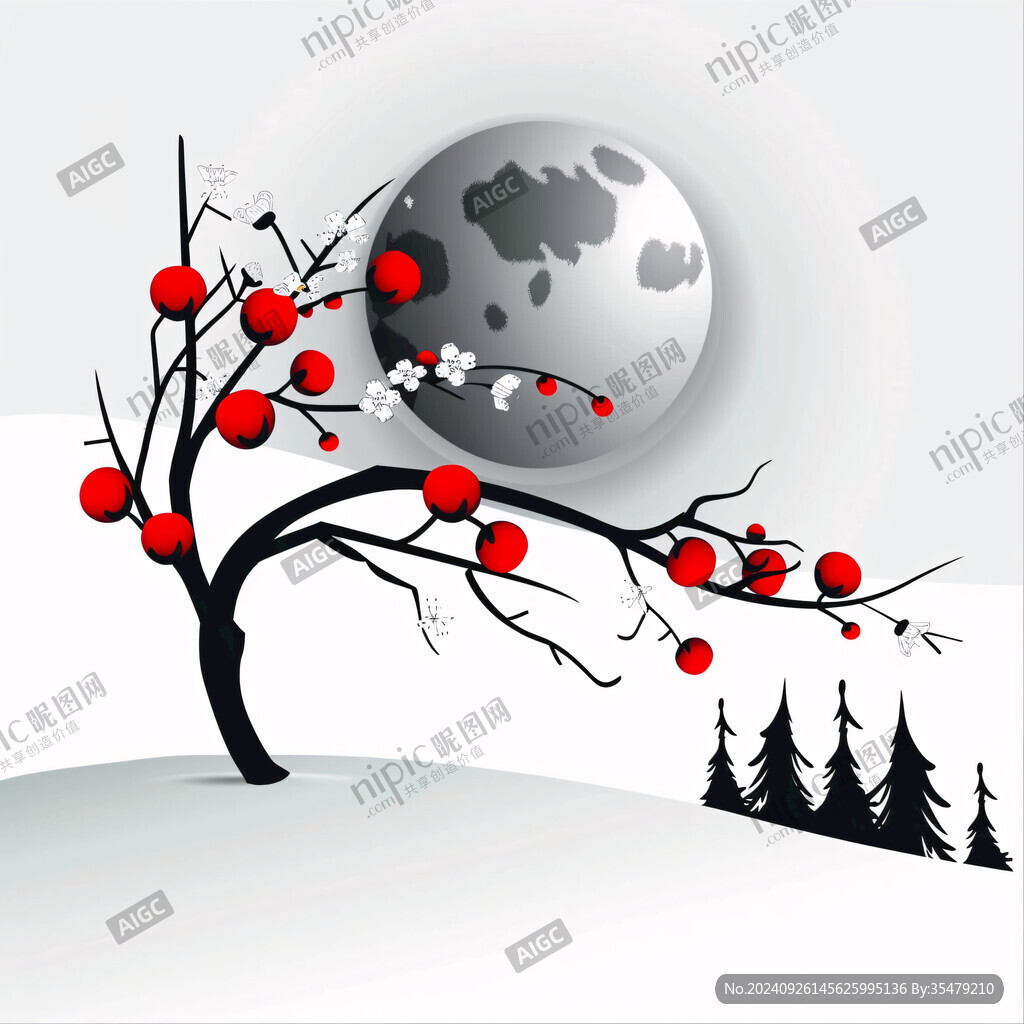 月夜红果树