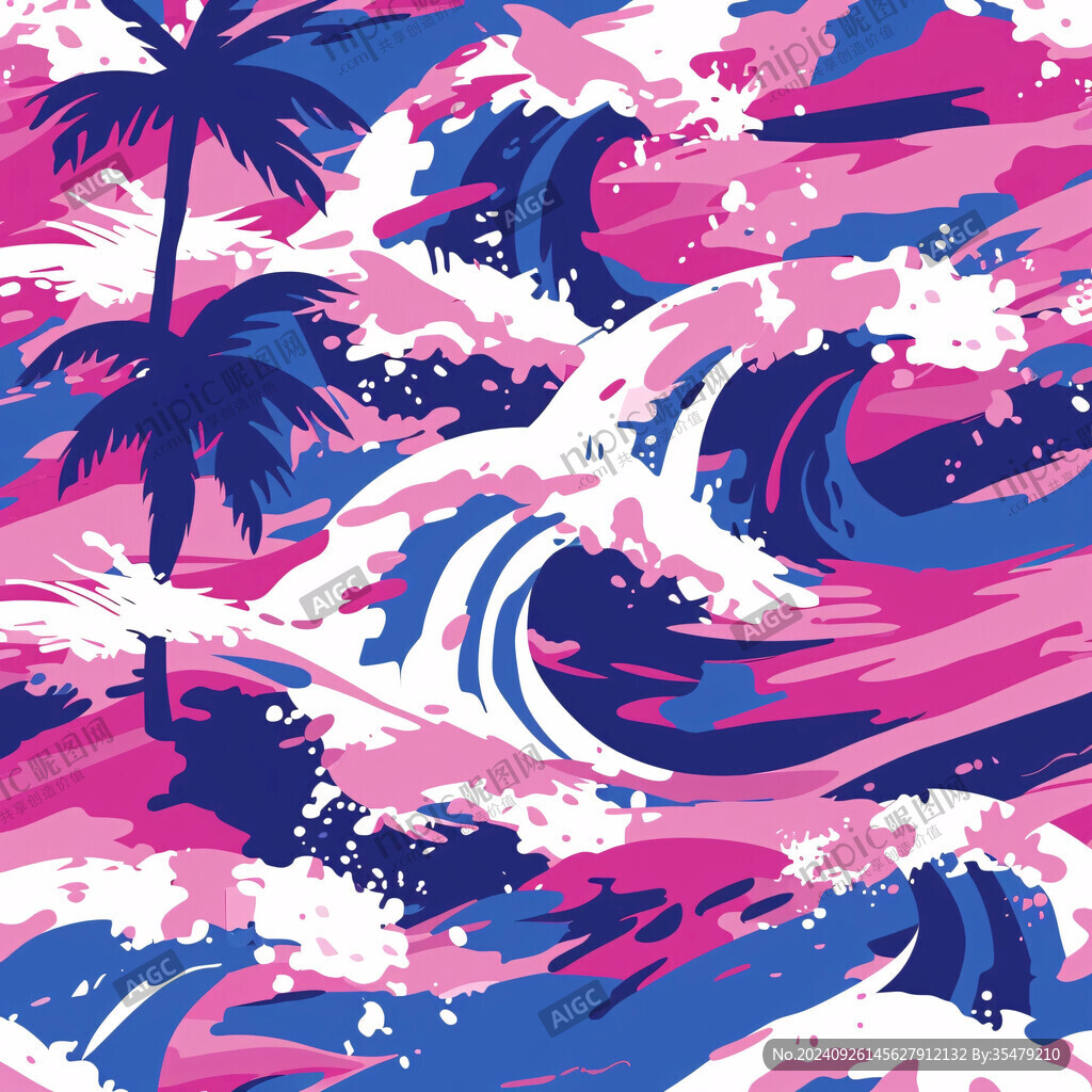 海浪椰树的梦幻图案