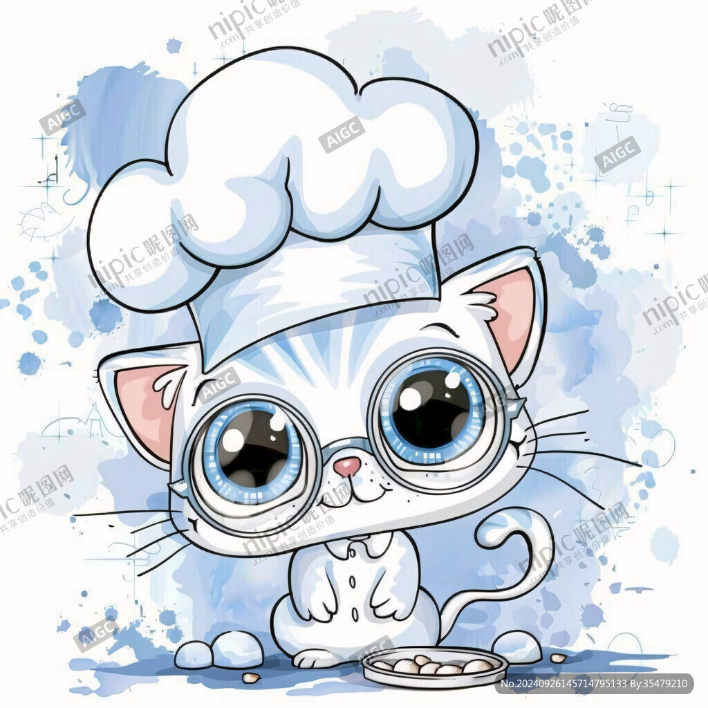 戴着厨师帽的小猫
