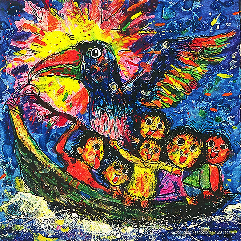 现代梦幻儿童水粉画