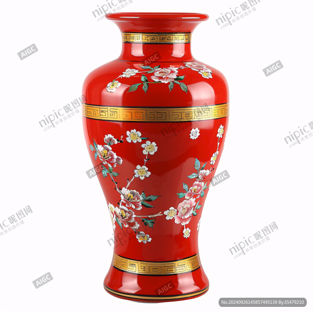红色浮雕花卉花瓶