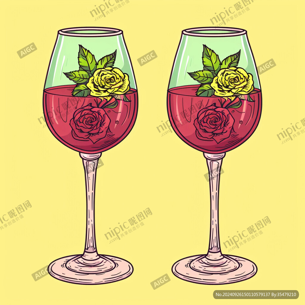 玫瑰红酒 浪漫双杯