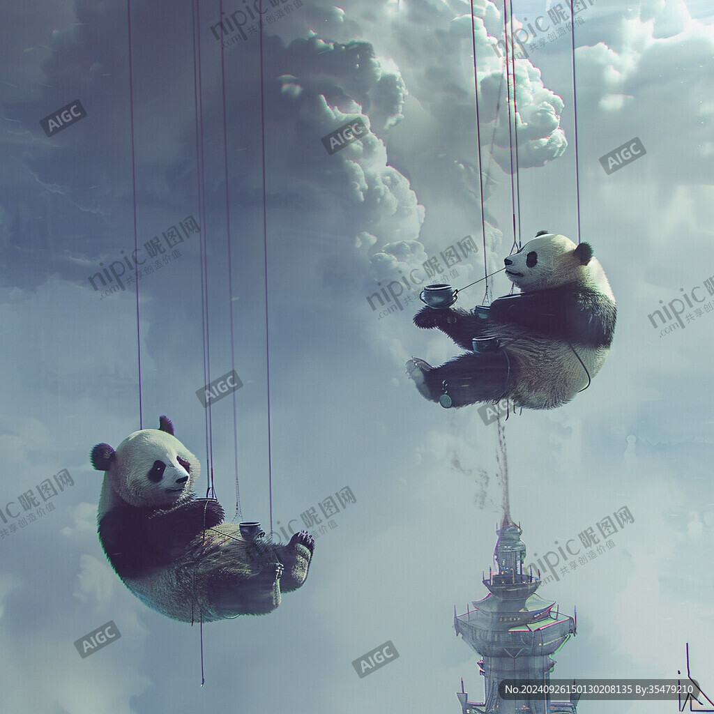 云端上的熊猫秋千