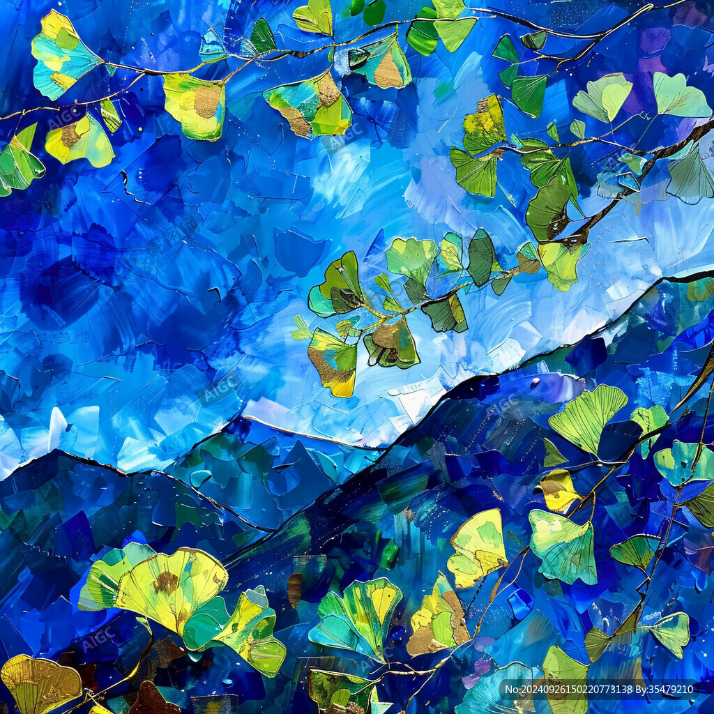 蓝天白云银杏叶