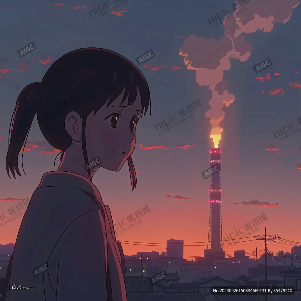 夕阳下的少女 眺望远方