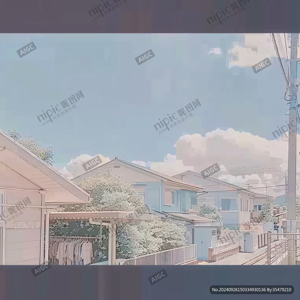 蓝天白云下的宁静街区