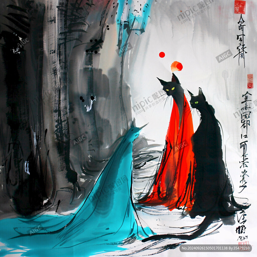 水墨猫影 神秘相遇