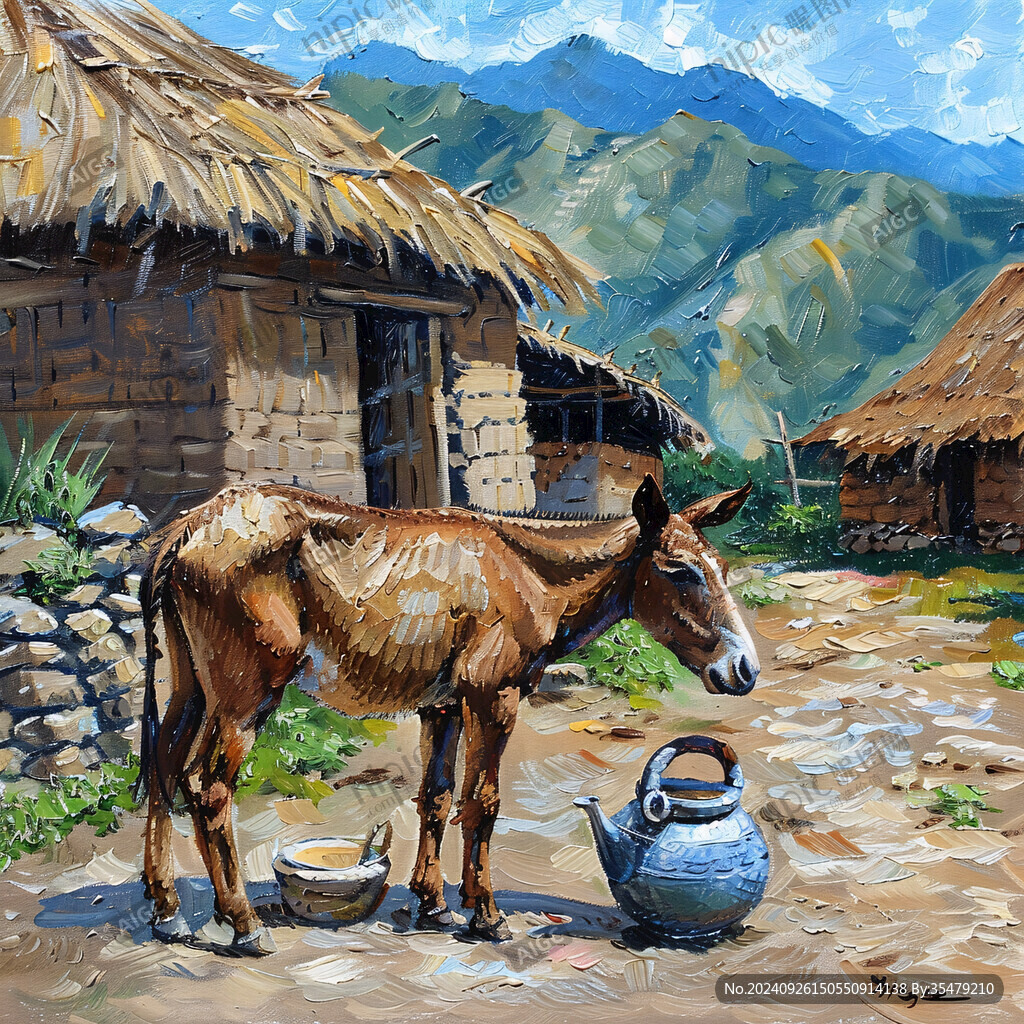 山村小院 驴儿喝水