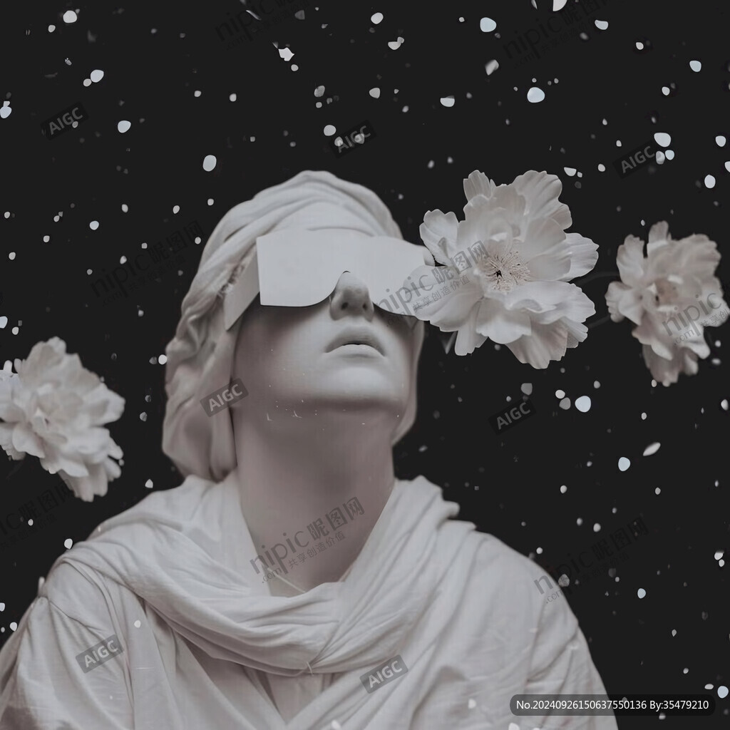 雕塑仰望星空 花瓣飘落