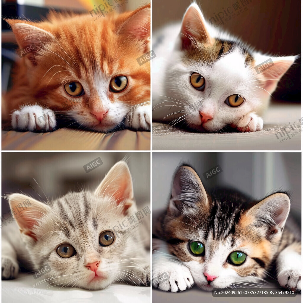 四只萌猫 眼神惹人爱