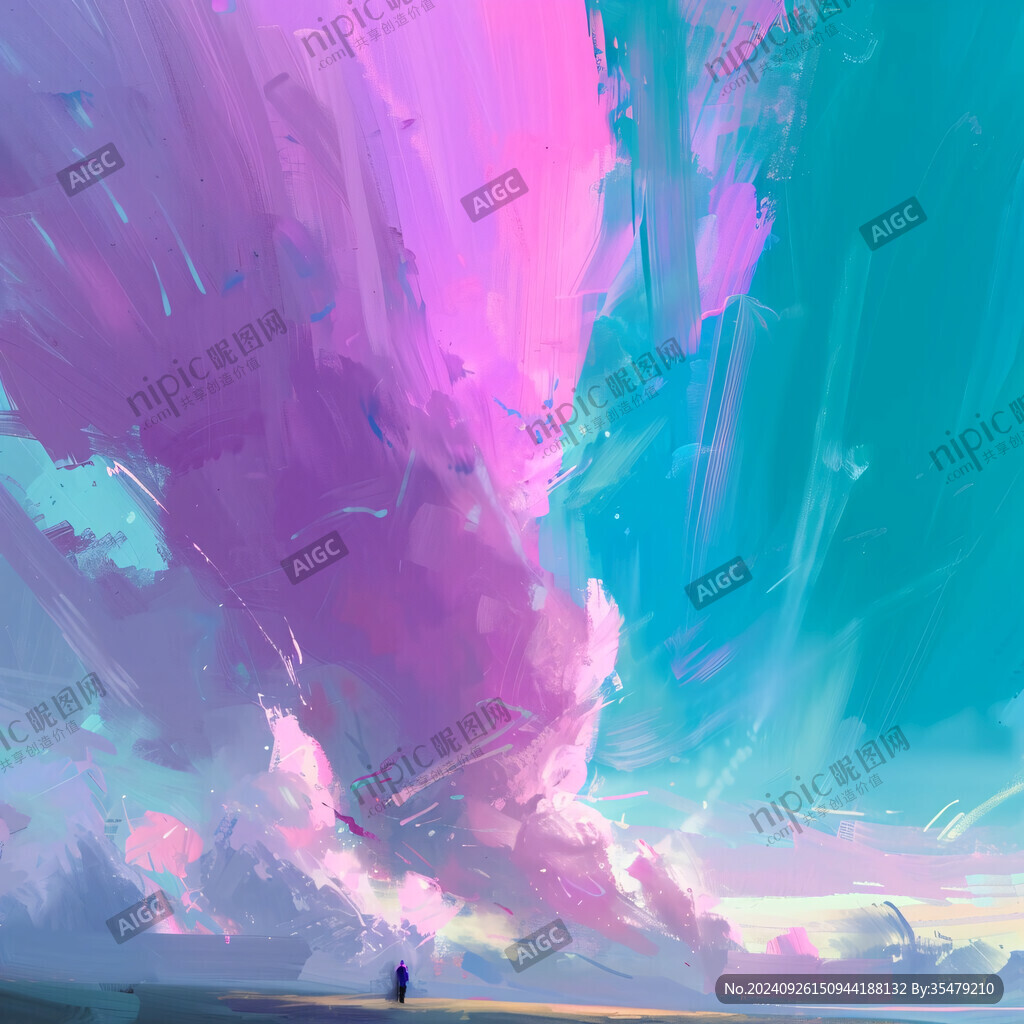 梦幻天空下的孤独背影