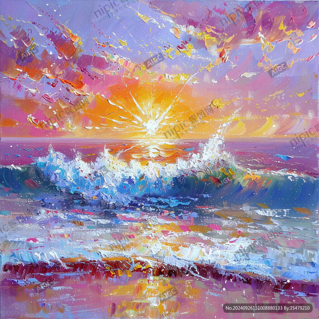 海浪日落 金光闪耀