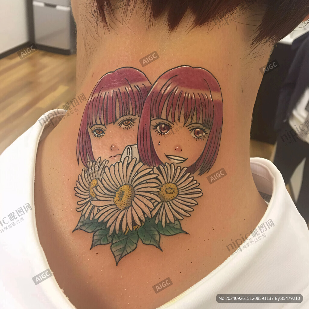 后颈动漫人物纹身
