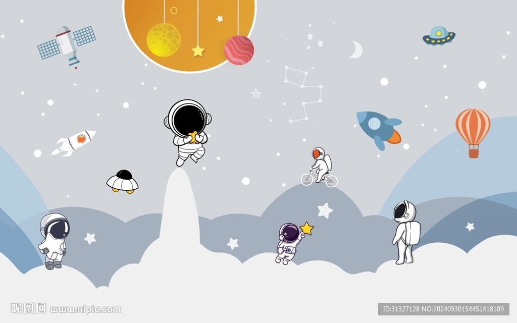 手绘太空人背景墙
