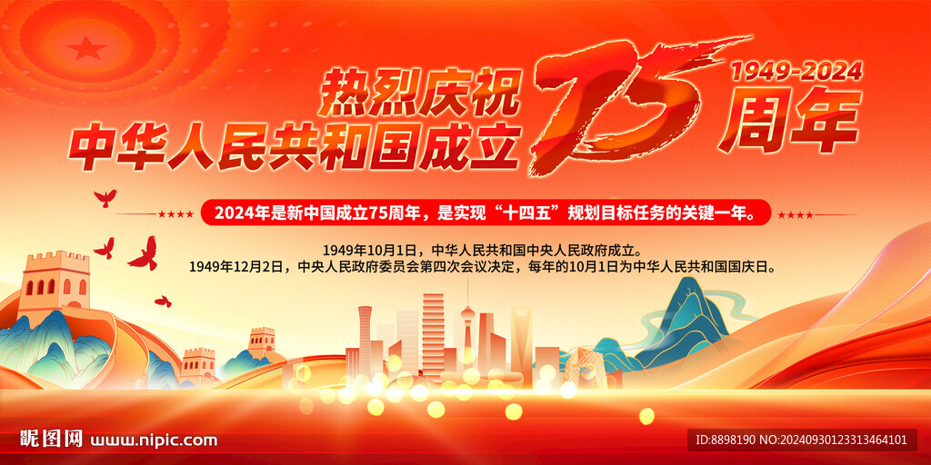 国庆75周年宣传展板