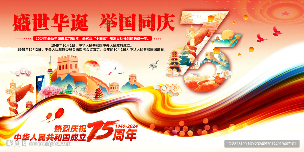 国庆75周年宣传展板