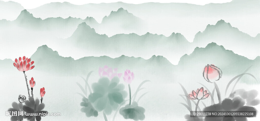 水墨 荷花 山水画