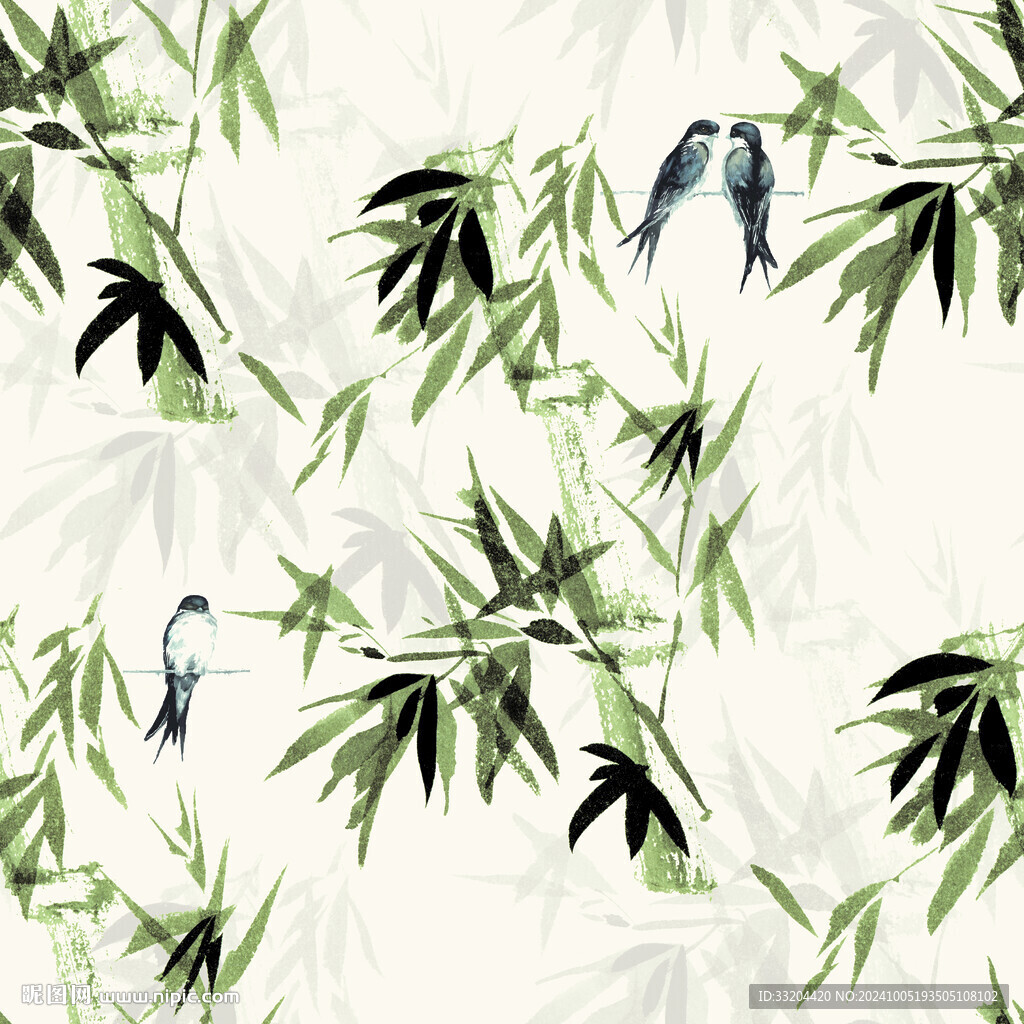 手绘燕子秋竹