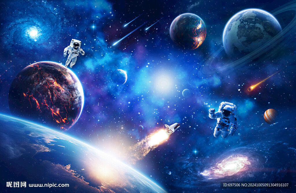 银河太空宇航员星球宇宙星空背景