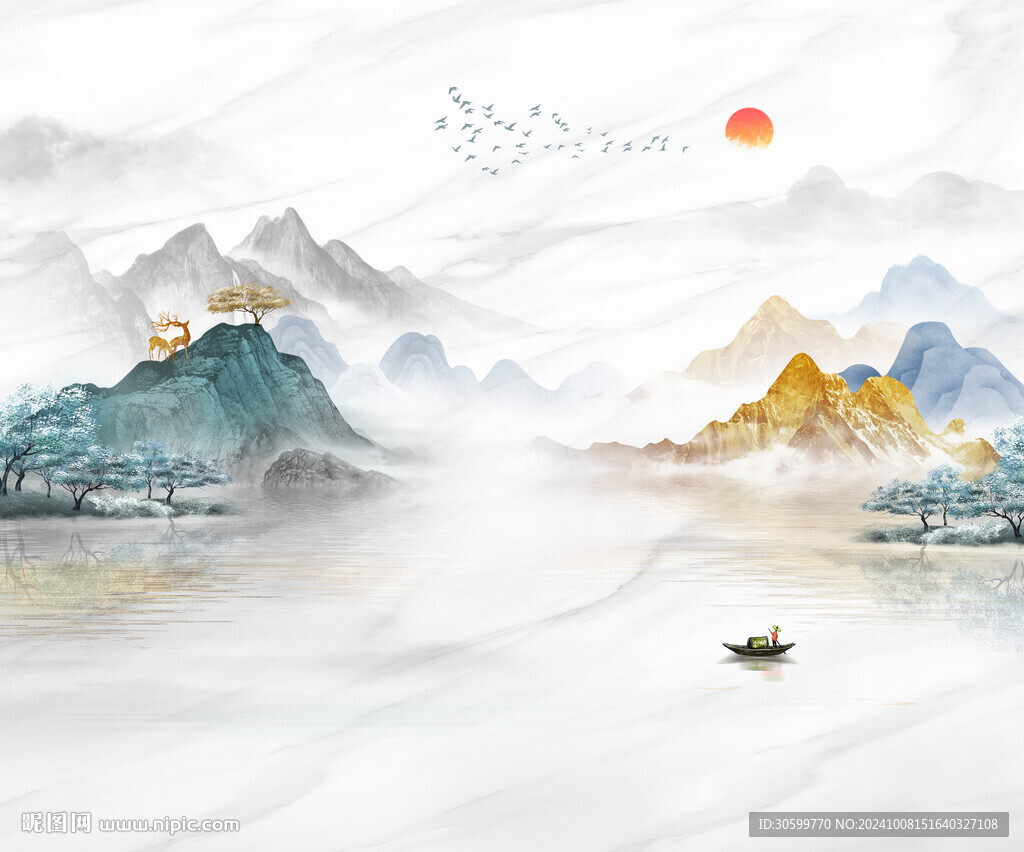 中式意境山水背景装饰画