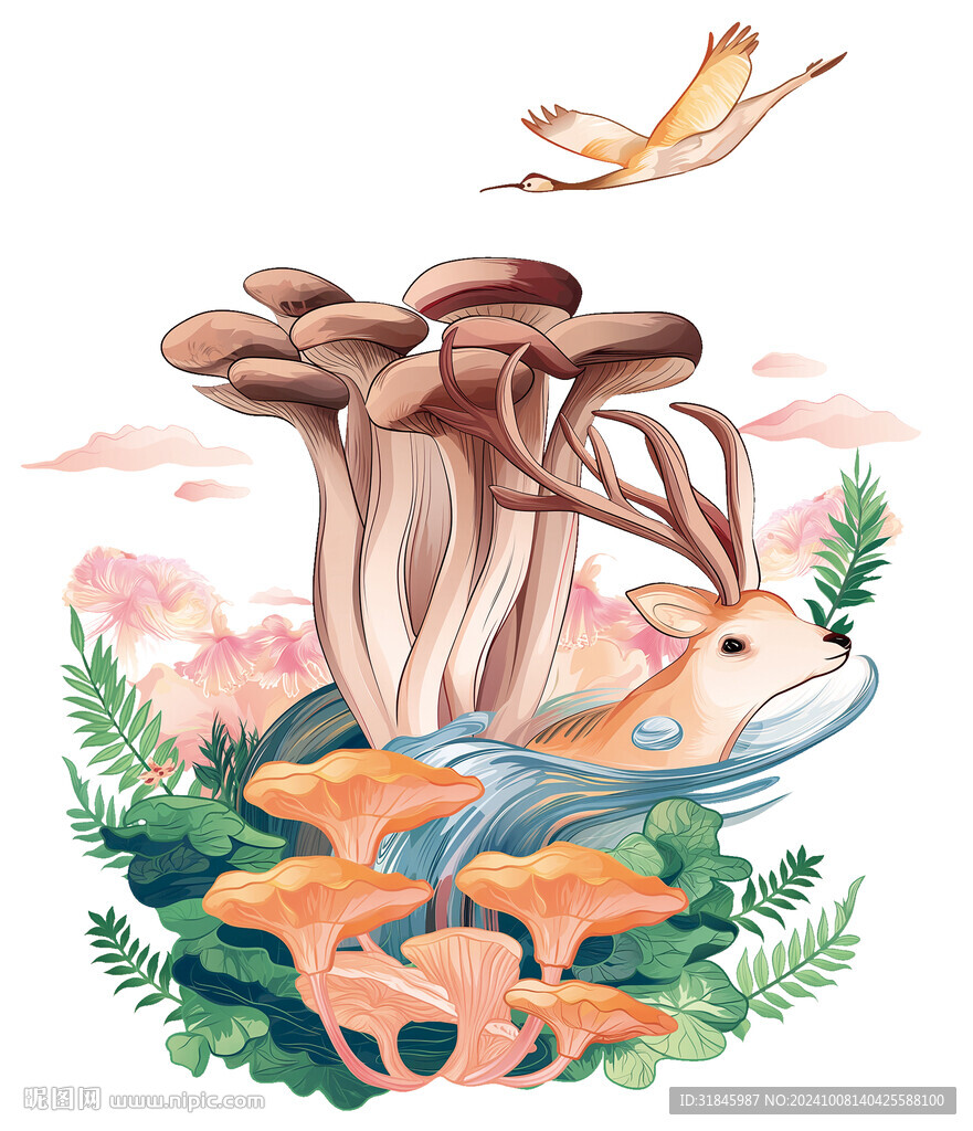 插画鹿茸菇 