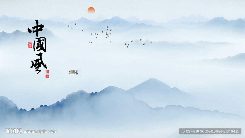 中国风山水壁画