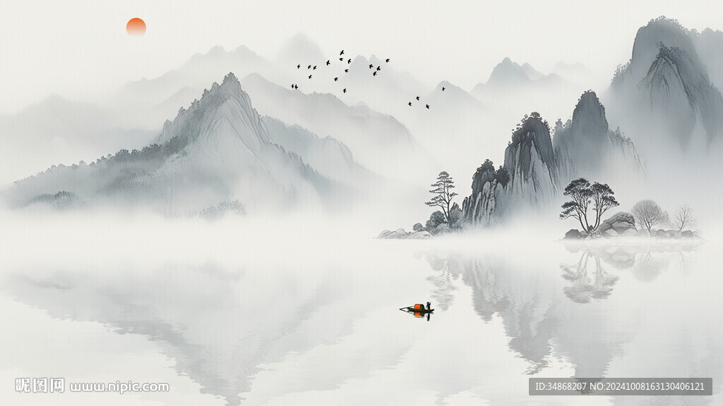 意境水墨山水背景墙