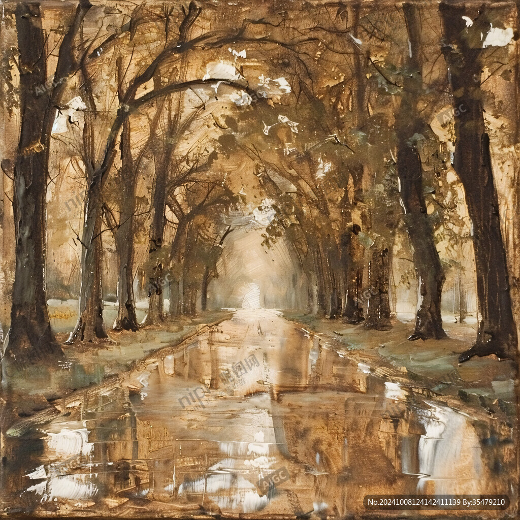 公园道路油画