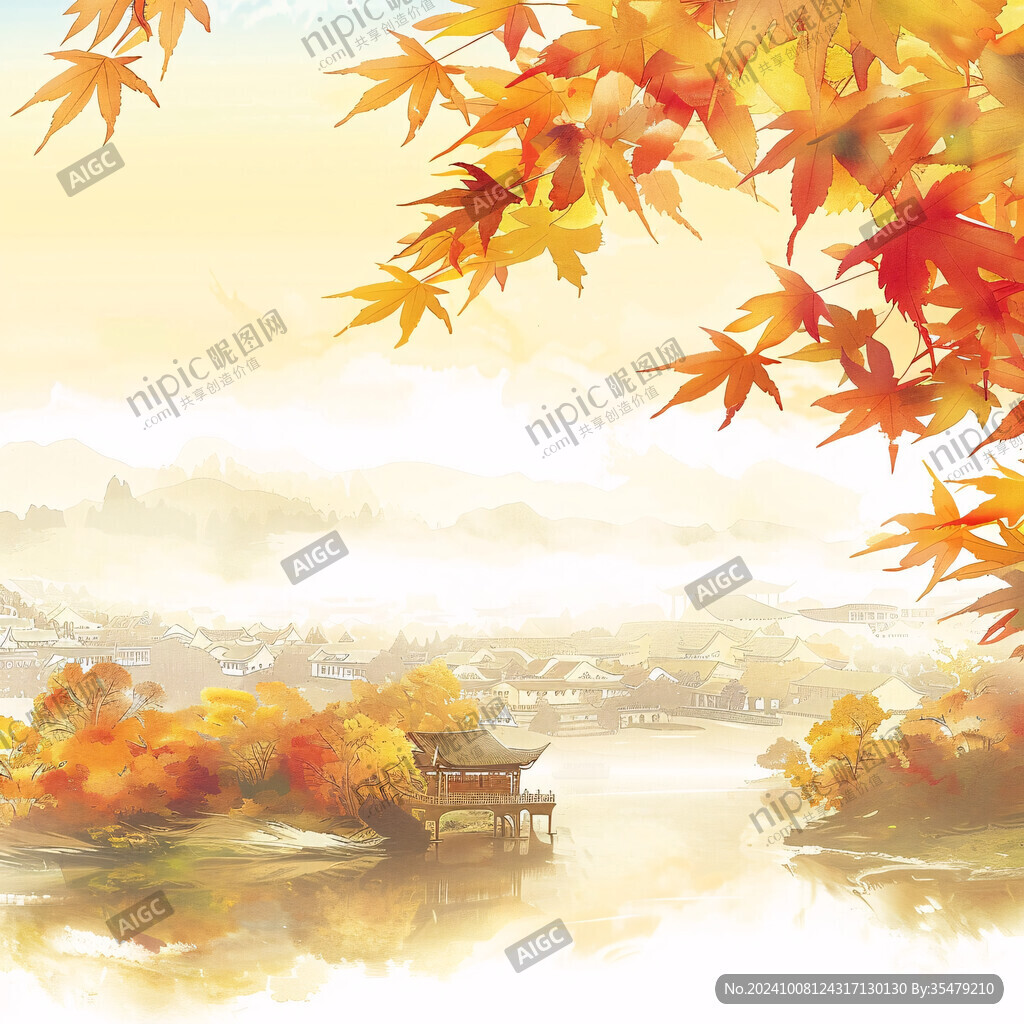 古风秋天景色插画