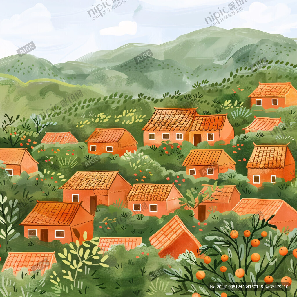 山村民居插画