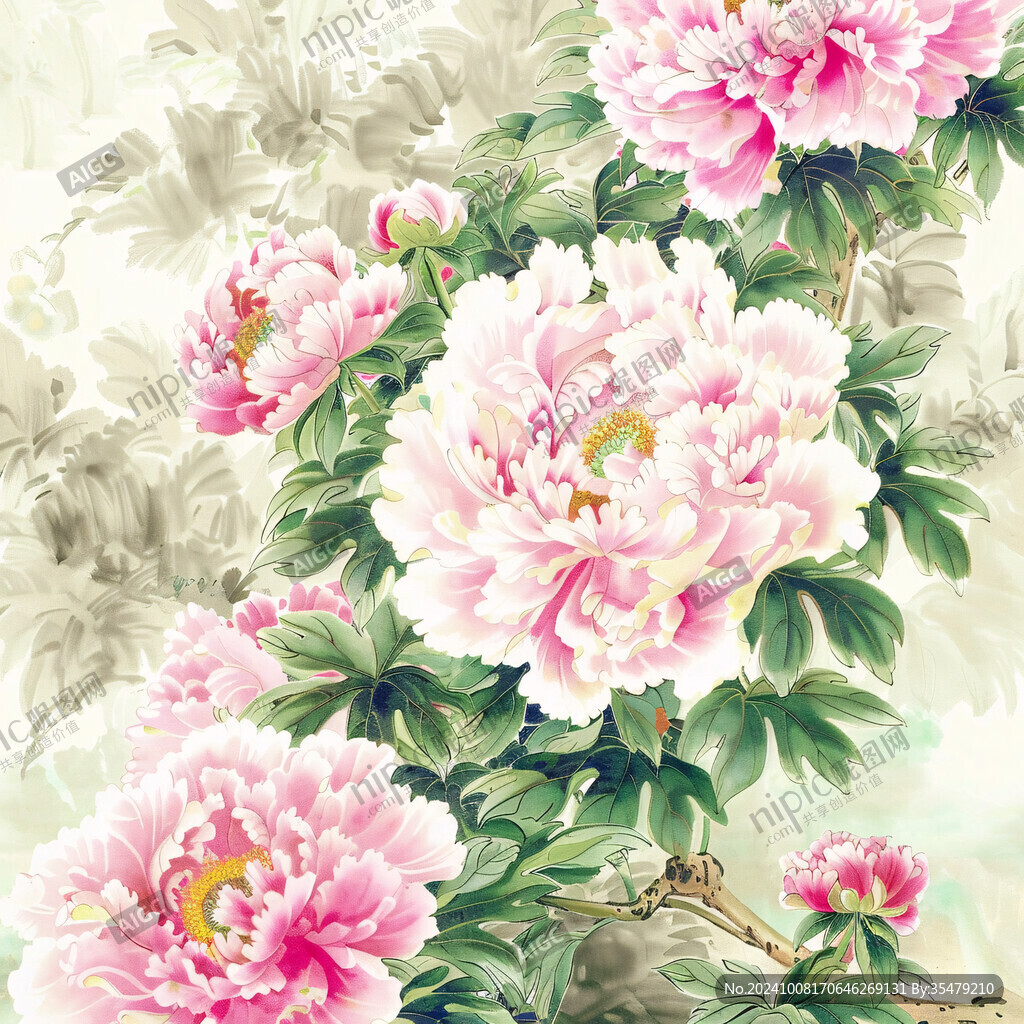 手绘高清牡丹花