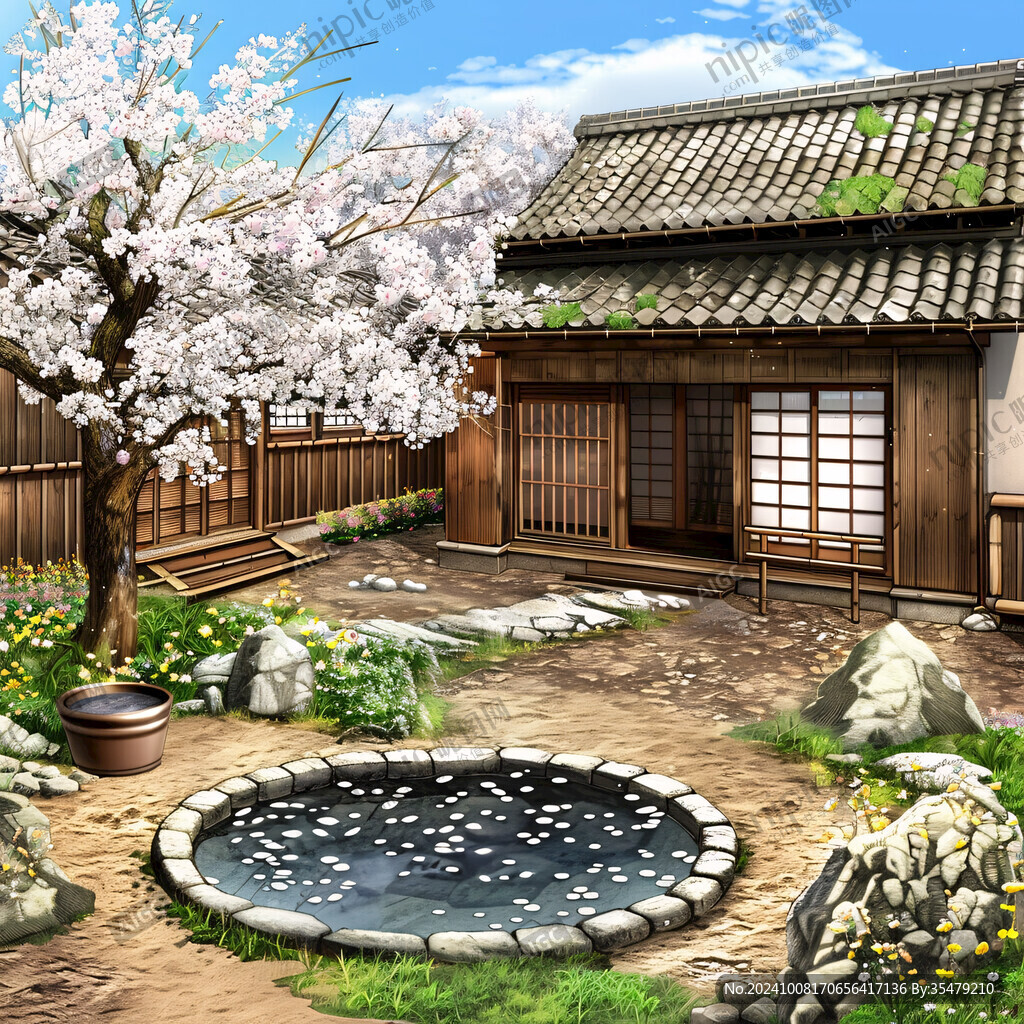日本樱花庭院建筑
