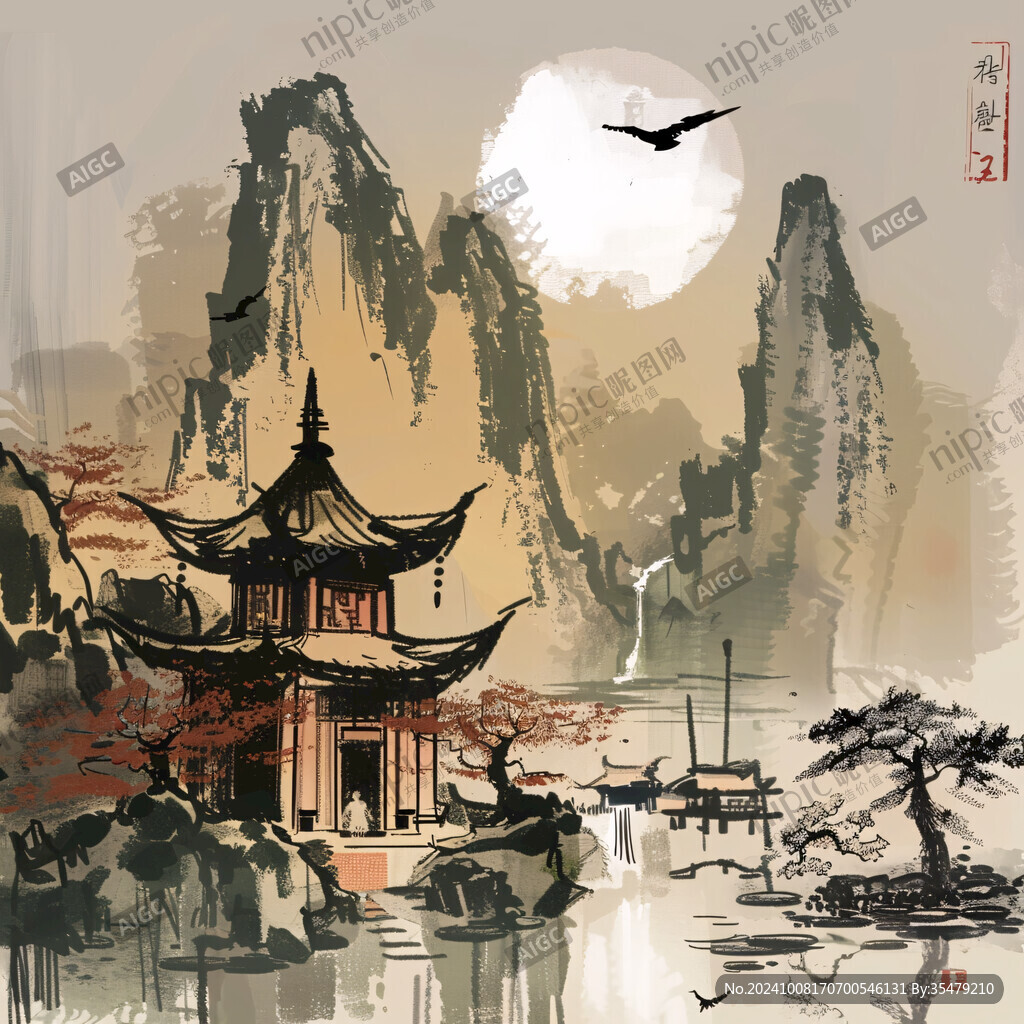 插画爱晚亭