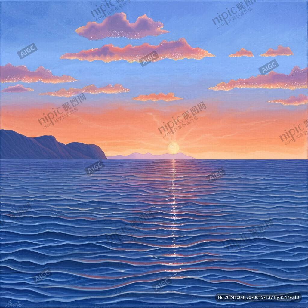 海上落日插画
