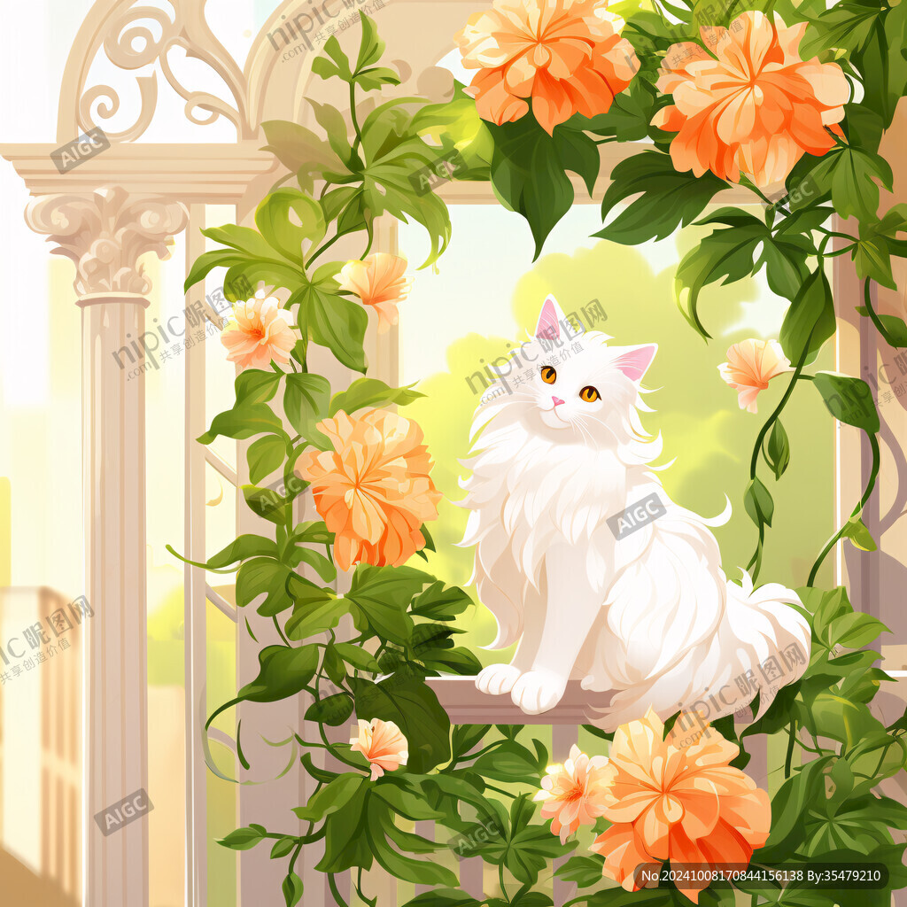 花园里的猫咪插画