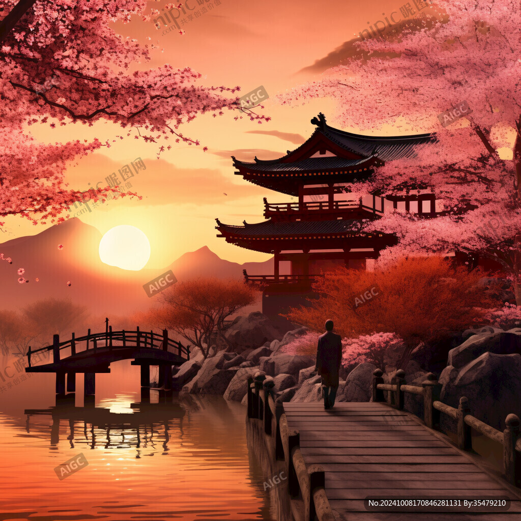 亭台楼阁意境插画