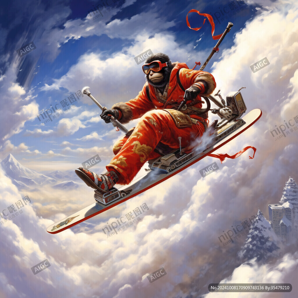 滑雪手绘插画