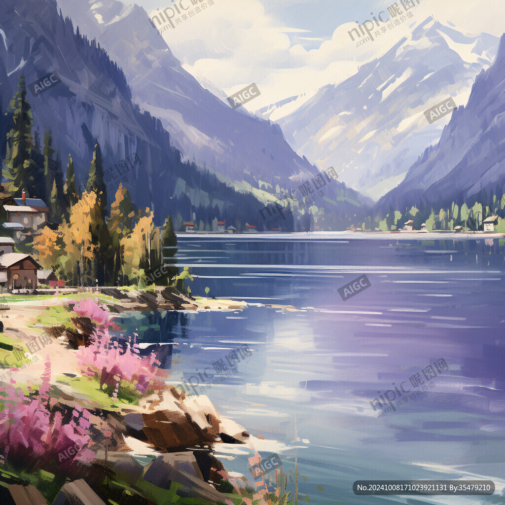 山湖插画