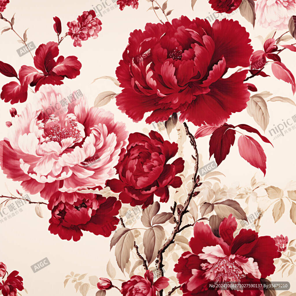 手绘质感牡丹花