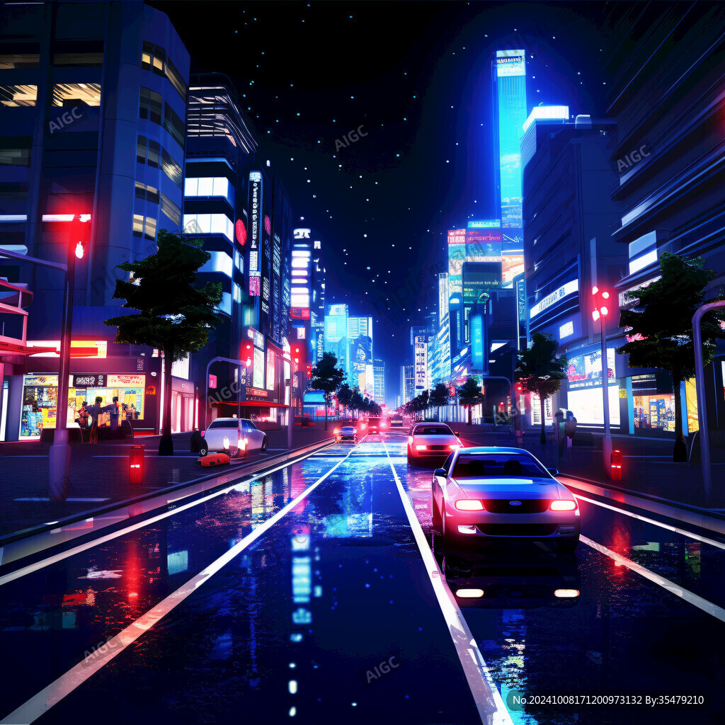 霓虹闪烁街道