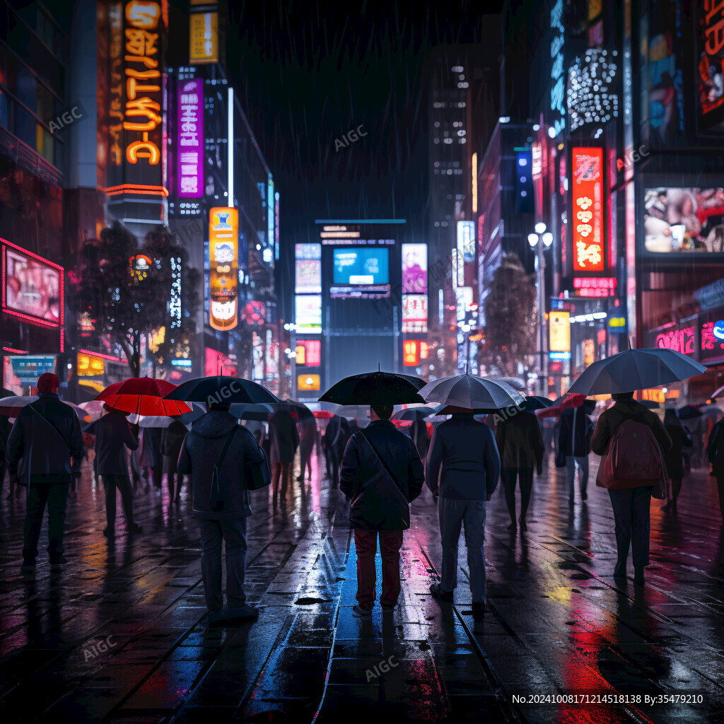 雨中人流