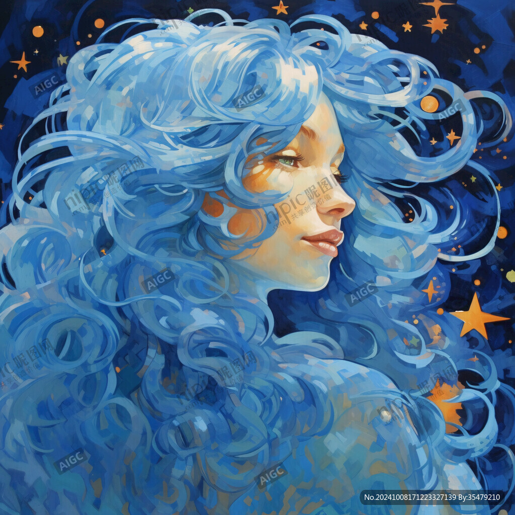 星空女孩插画