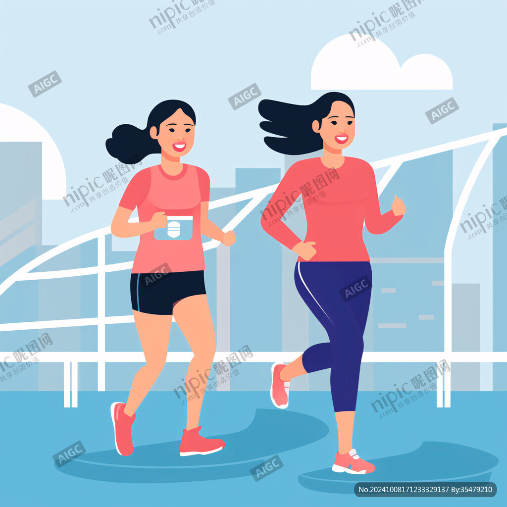 健身晨跑人物插画