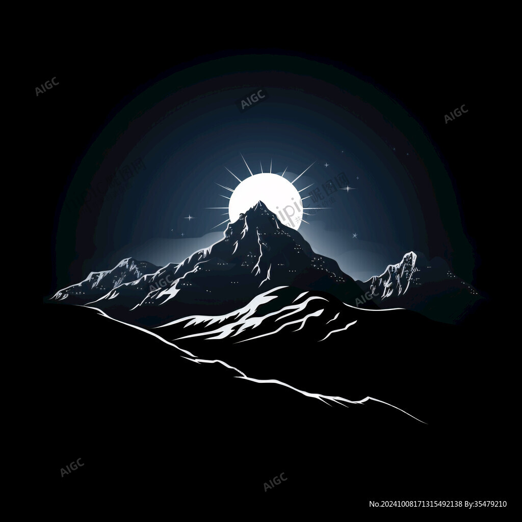 手绘月亮山峰插画