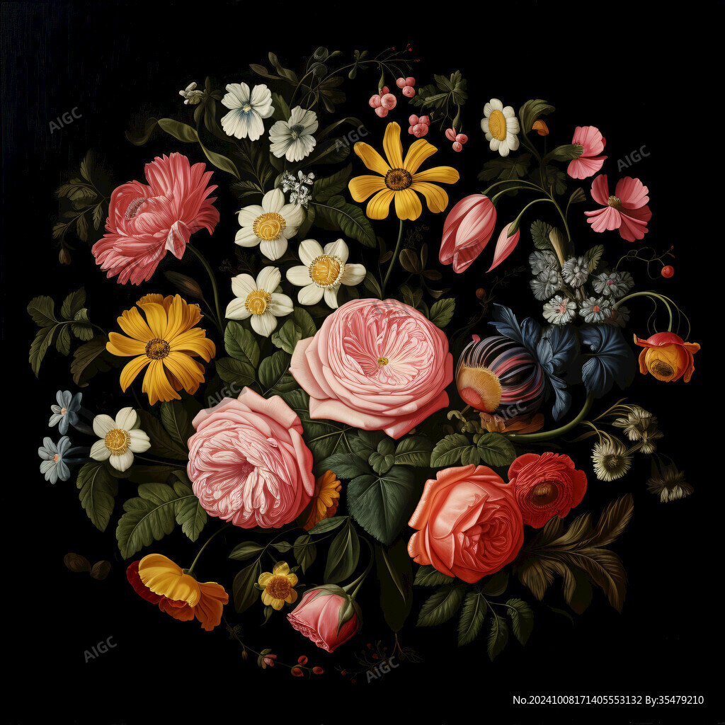 高清插画宫廷静物花卉