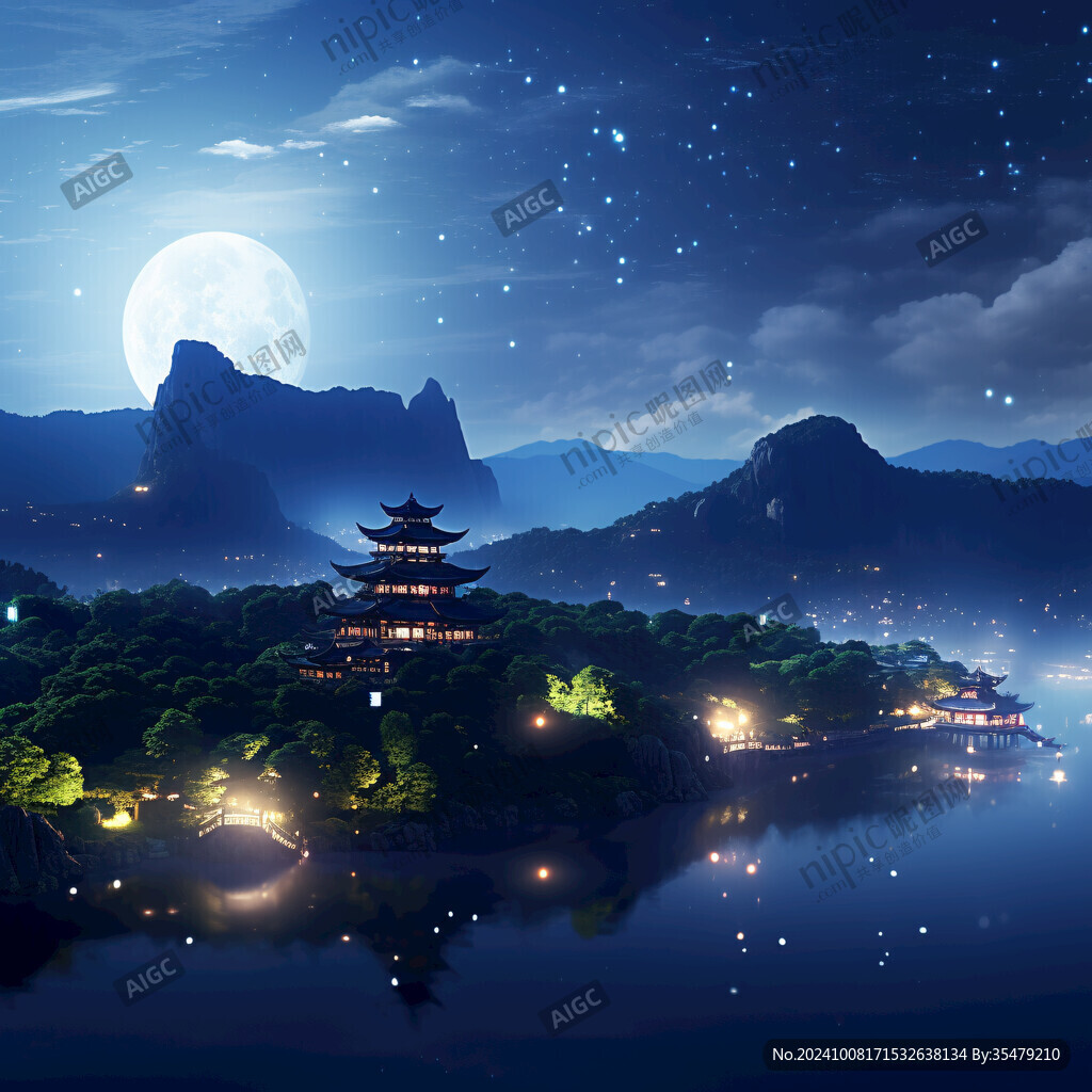 三潭映月星空背景