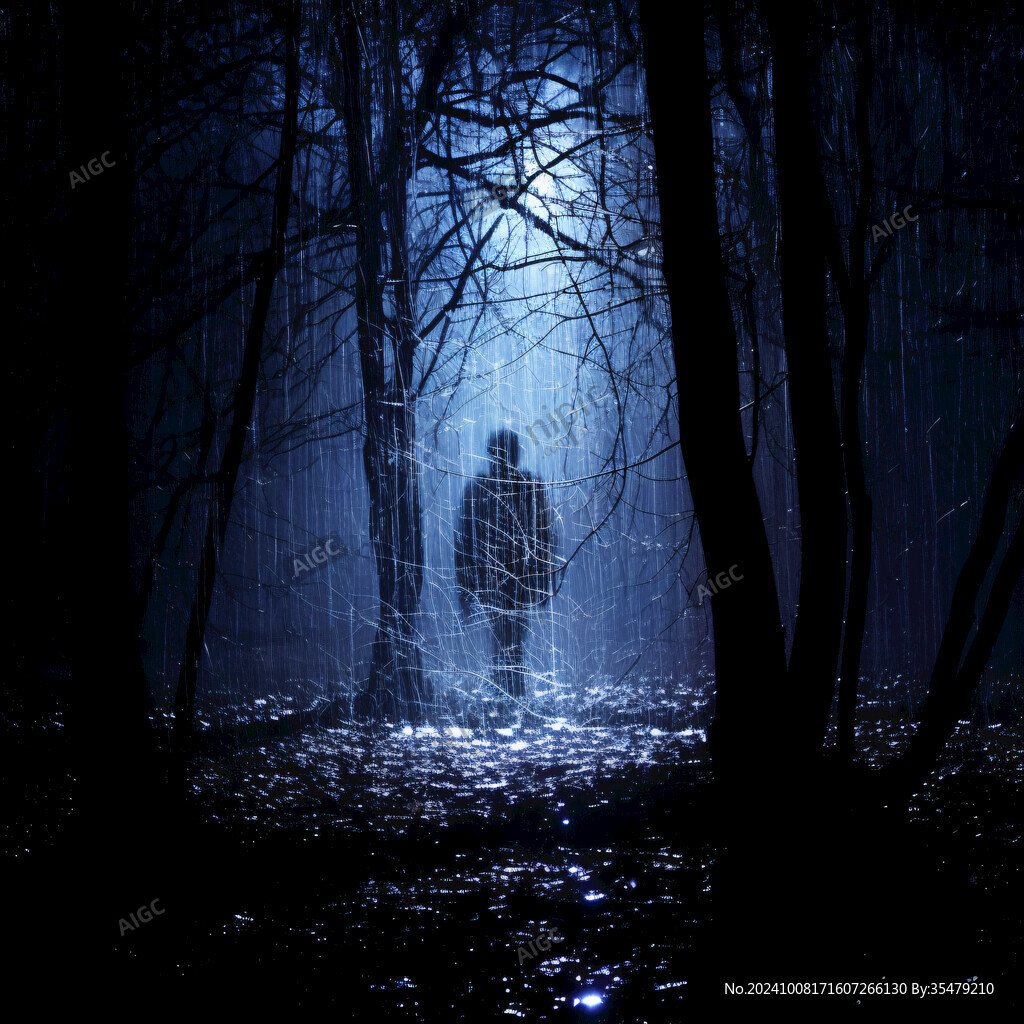 夜晚雨中行走的人