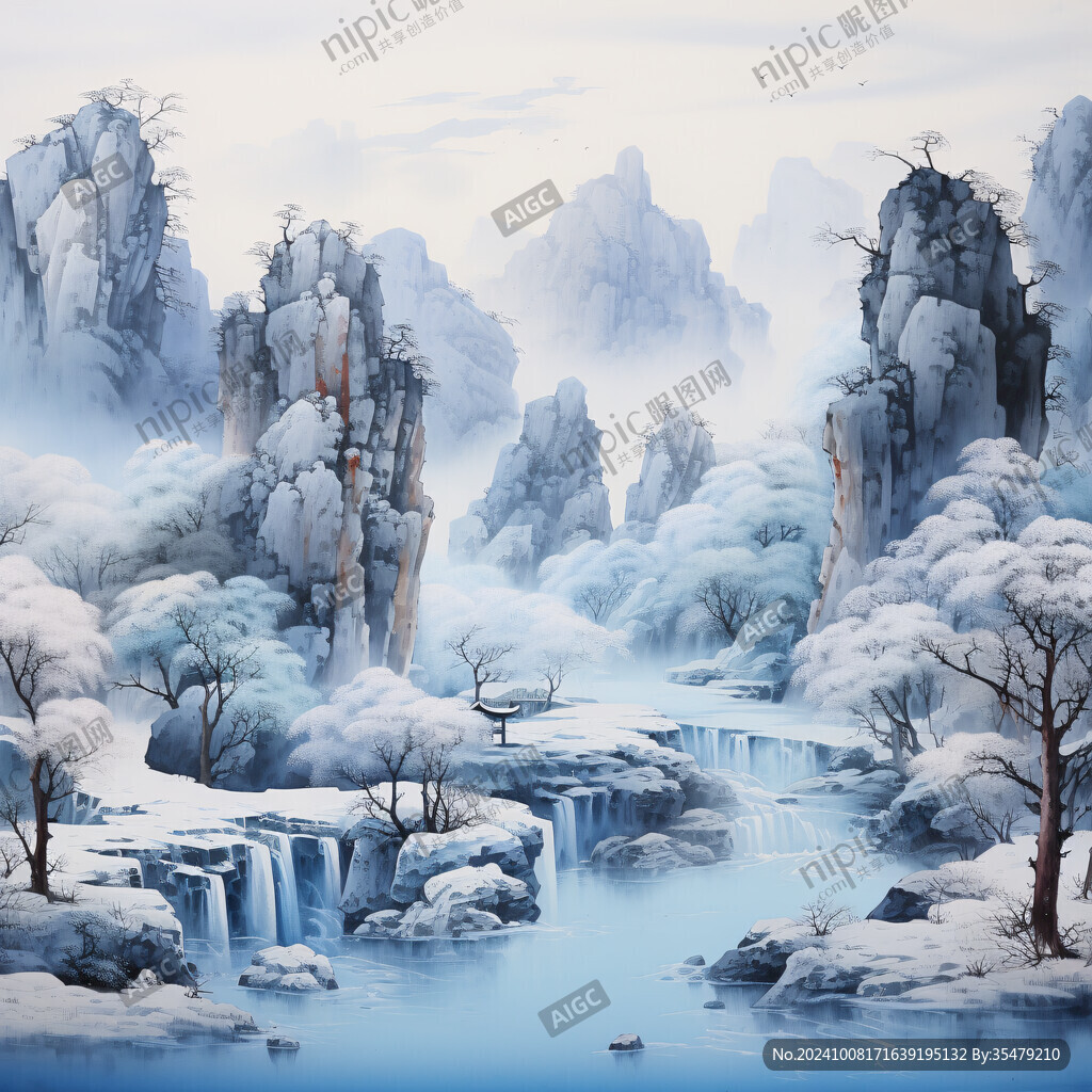 雪景山水插画